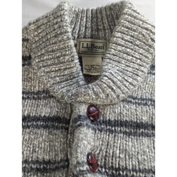 L.L. Bean L Tall Gray Striped 100% Lambswool Sweater Knit Pullover Mens Warm - Picture 8 of 11
